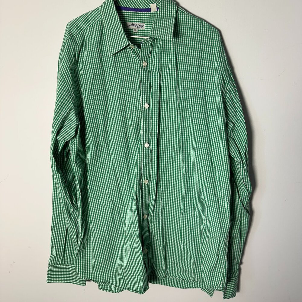 EUC Jeremy Argyle NYC Mens Long Sleeve Button Up Green White Plaid XL